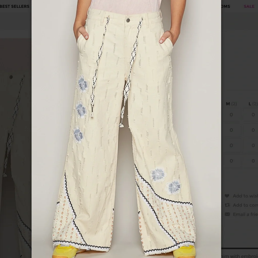 POL 💚 497 POL Denim Patchwork Flare Jeans Relaxed Fit Lightweight SR18